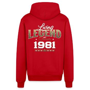 44. Geburtstag Legendär seit Januar Jahrgang 1981 - Organic Relaxed Kapuzenjacke Made in EU - Rot - Hinten