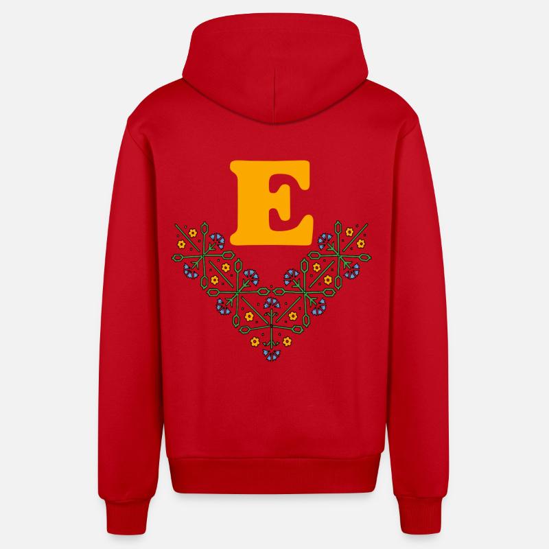 Lettre E Fleur 4 Bleu Orange - Veste à capuche bio décontractée fabriquée en UE - rouge
