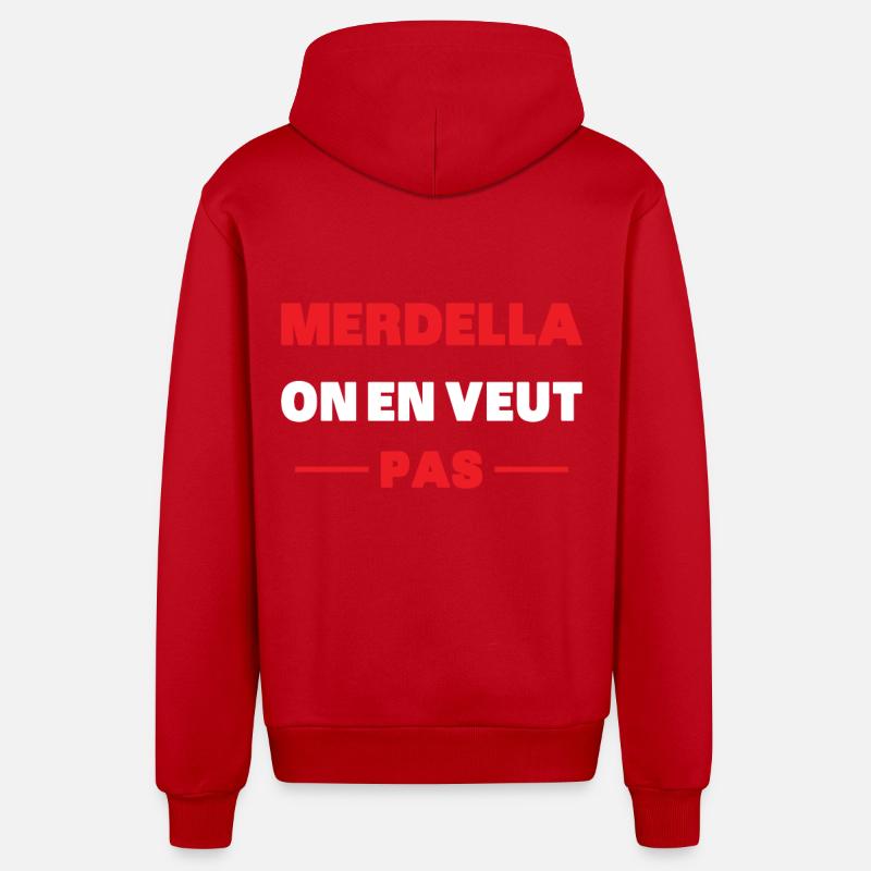 merdella on en veut pas - Veste à capuche bio décontractée fabriquée en UE - rouge