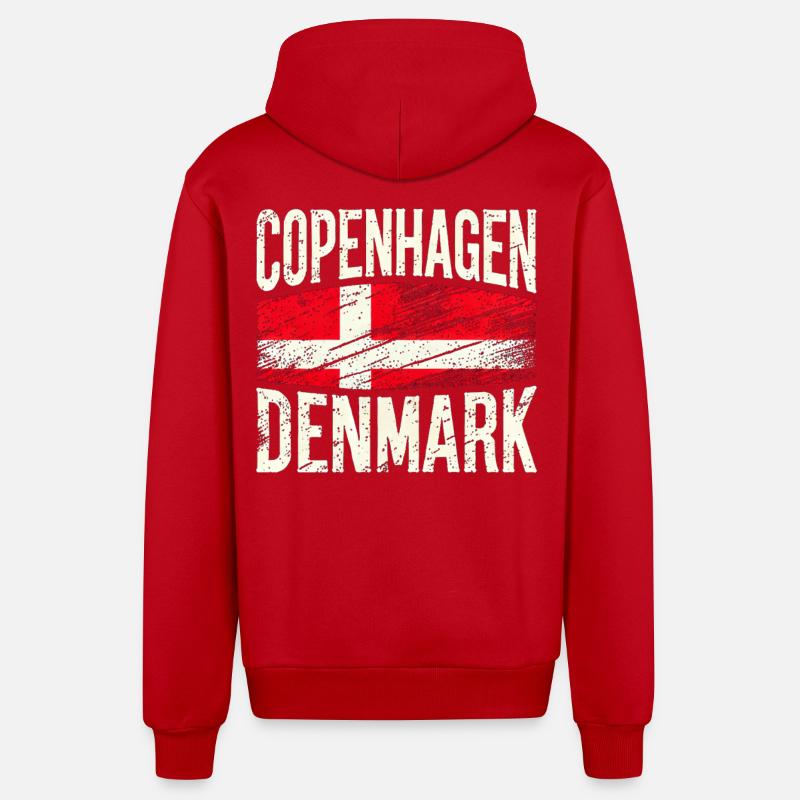 Copenhague Danemark Drapeau - Veste à capuche bio décontractée fabriquée en UE - rouge