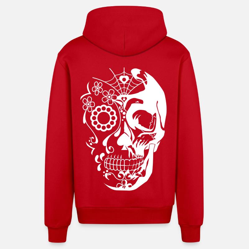 skull white - Veste à capuche bio décontractée fabriquée en UE - rouge