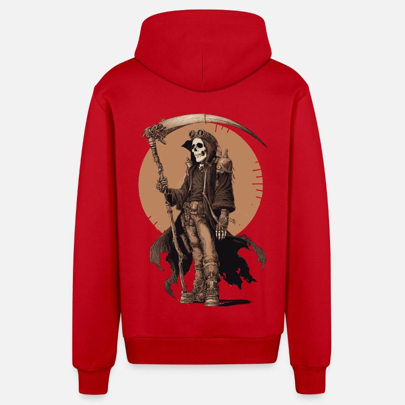 Steampunk Grim Reaper – Style Industriel - Veste à capuche bio décontractée fabriquée en UE - rouge