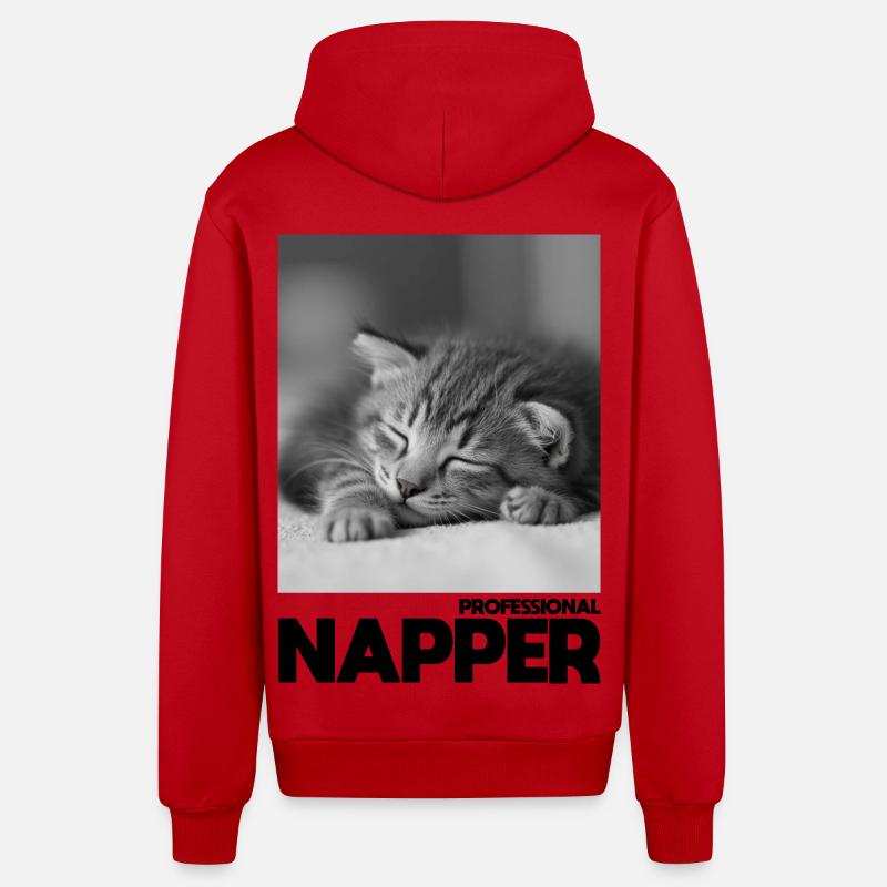 Dormeur professionnel – Chat endormi - Veste à capuche bio décontractée fabriquée en UE - rouge