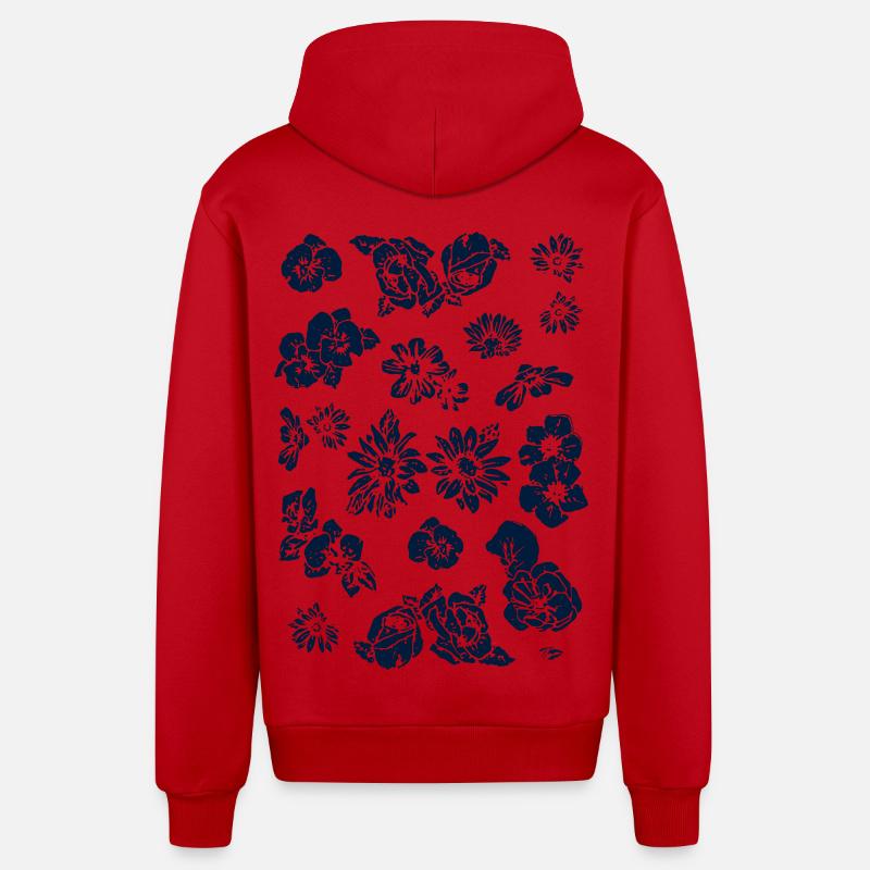 fleurs - Veste à capuche bio décontractée fabriquée en UE - rouge