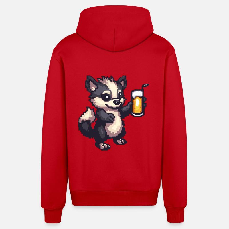 Skunk Pixel Bière - Veste à capuche bio décontractée fabriquée en UE - rouge
