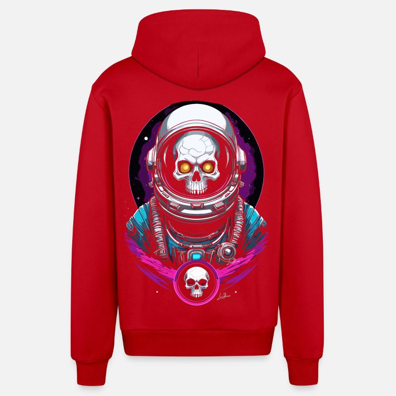 Astronaut Space Skull - Organic Relaxed Hooded Jacket Made in EU - red