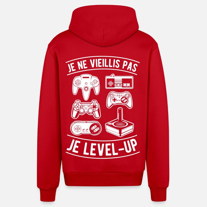 Je ne vieillis pas je level-up - Veste à capuche bio décontractée fabriquée en UE - rouge