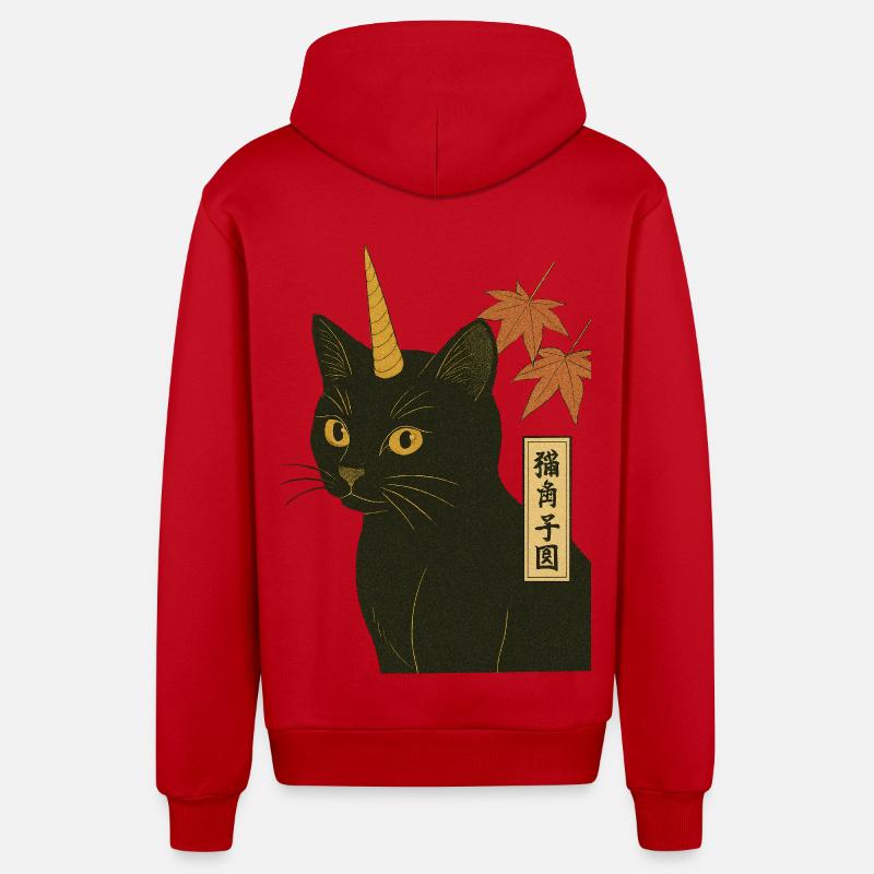 Estampe de chat-licorne - Veste à capuche bio décontractée fabriquée en UE - rouge