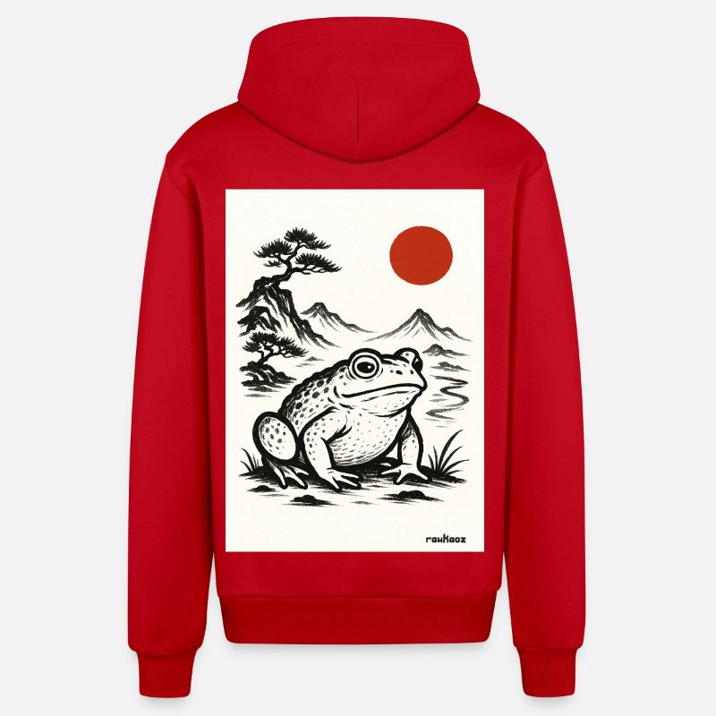 Frog Toad Under Japanese Sun - Organic Relaxed Hooded Jacket Made in EU - red