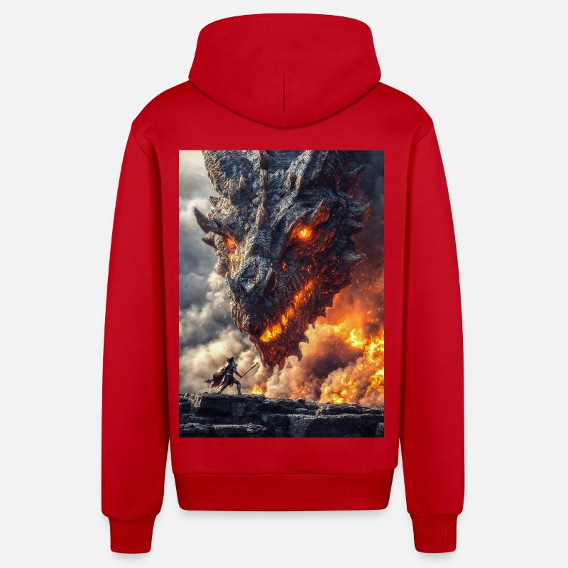 Dragon Clash Front de guerre ardent - Veste à capuche bio décontractée fabriquée en UE - rouge