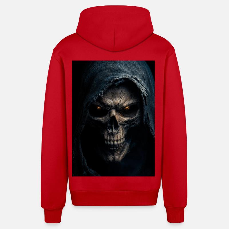 Schädel mit Kapuze Sensenmann - Organic Relaxed Kapuzenjacke Made in EU - Rot