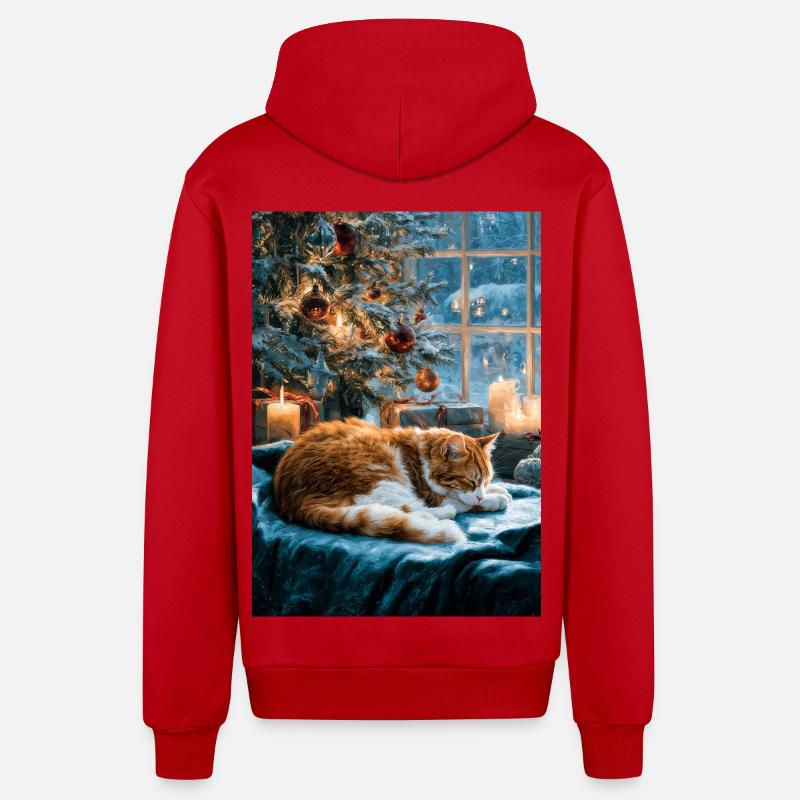 Sieste de chat de Noël douillette - Veste à capuche bio décontractée fabriquée en UE - rouge