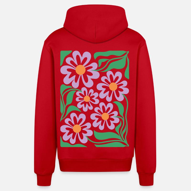 Lila Blumen Muster Boho Flora  - Organic Relaxed Kapuzenjacke Made in EU - Rot