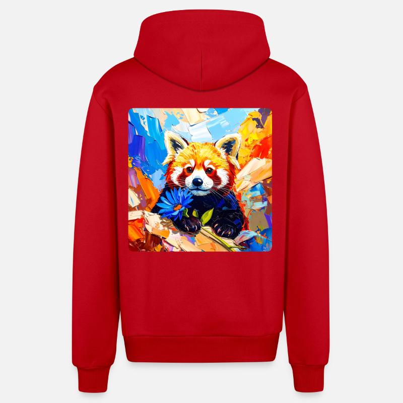 Roter-Panda-Blaue Blume - Organic Relaxed Kapuzenjacke Made in EU - Rot