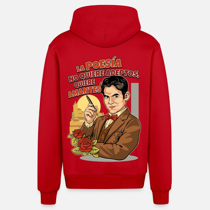 LORCA Poetry - Organic Relaxed Hooded Jacket Made in EU - red