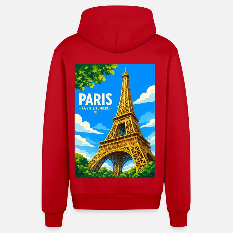 Paris Ville Lumière - Veste à capuche bio décontractée fabriquée en UE - rouge