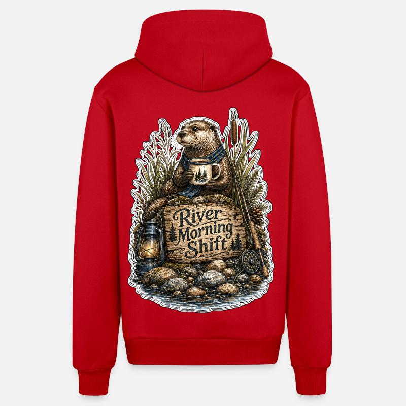 River Morning Shift Otter - Organic Relaxed Hooded Jacket Made in EU - red