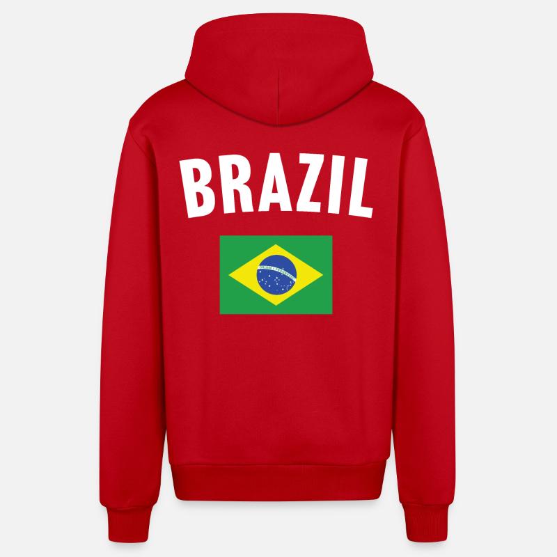Drapeau du Brésil - Veste à capuche bio décontractée fabriquée en UE - rouge