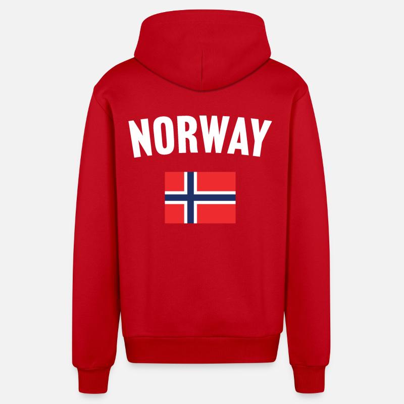 Drapeau de la Norvège - Veste à capuche bio décontractée fabriquée en UE - rouge