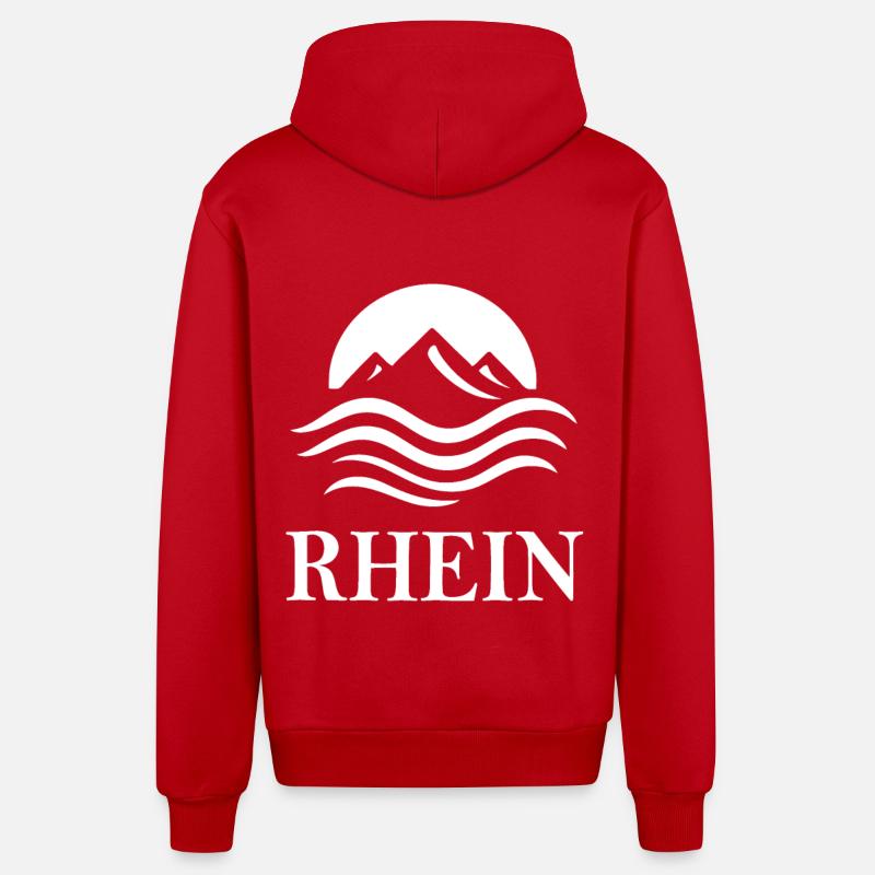 Rhin – Conception fluviale majestueuse - Veste à capuche bio décontractée fabriquée en UE - rouge