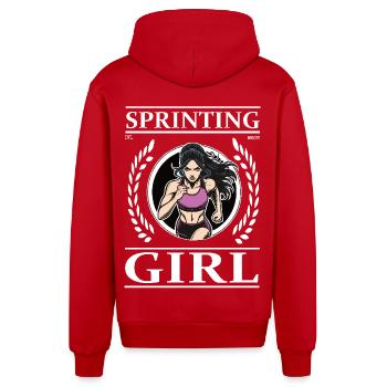 Sprinting Girl – Schnelligkeit ist ihre Stärke - Organic Relaxed Kapuzenjacke Made in EU - Rot - Hinten