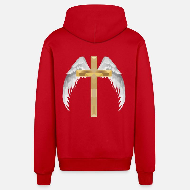 Polygon cross with wing - Organic Relaxed Hooded Jacket Made in EU - red