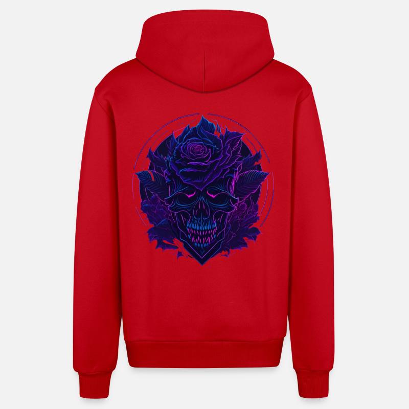 Neon Roses Skull EDM - Veste à capuche bio décontractée fabriquée en UE - rouge