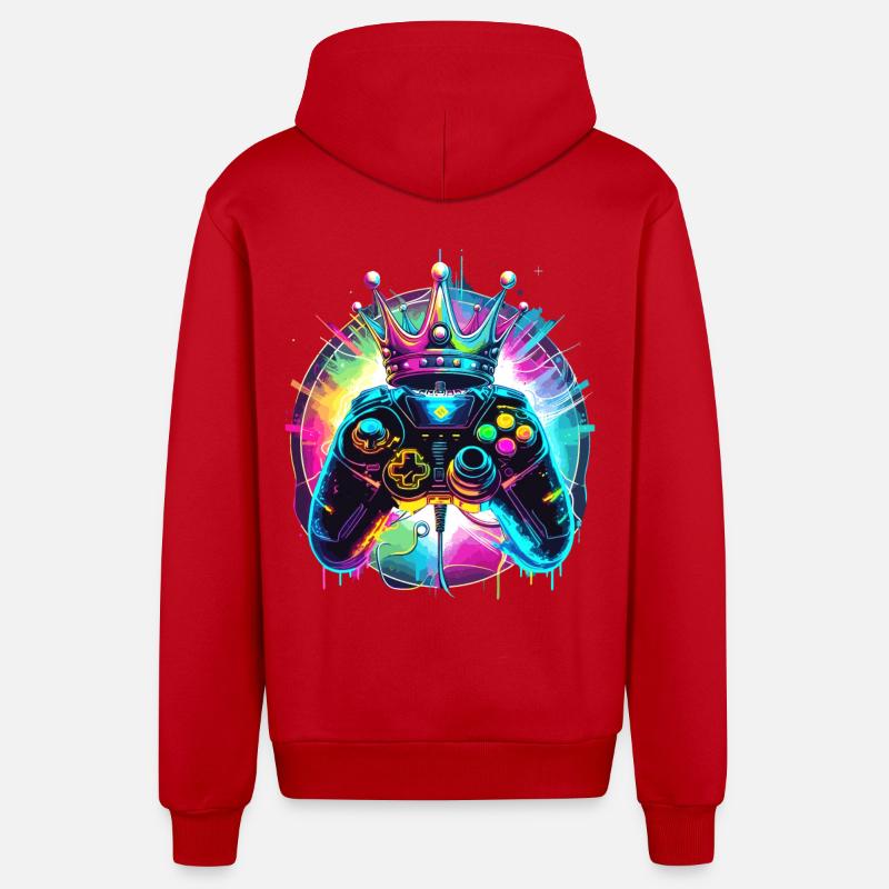 Gaming controller with crown - Organic Relaxed Hooded Jacket Made in EU - red