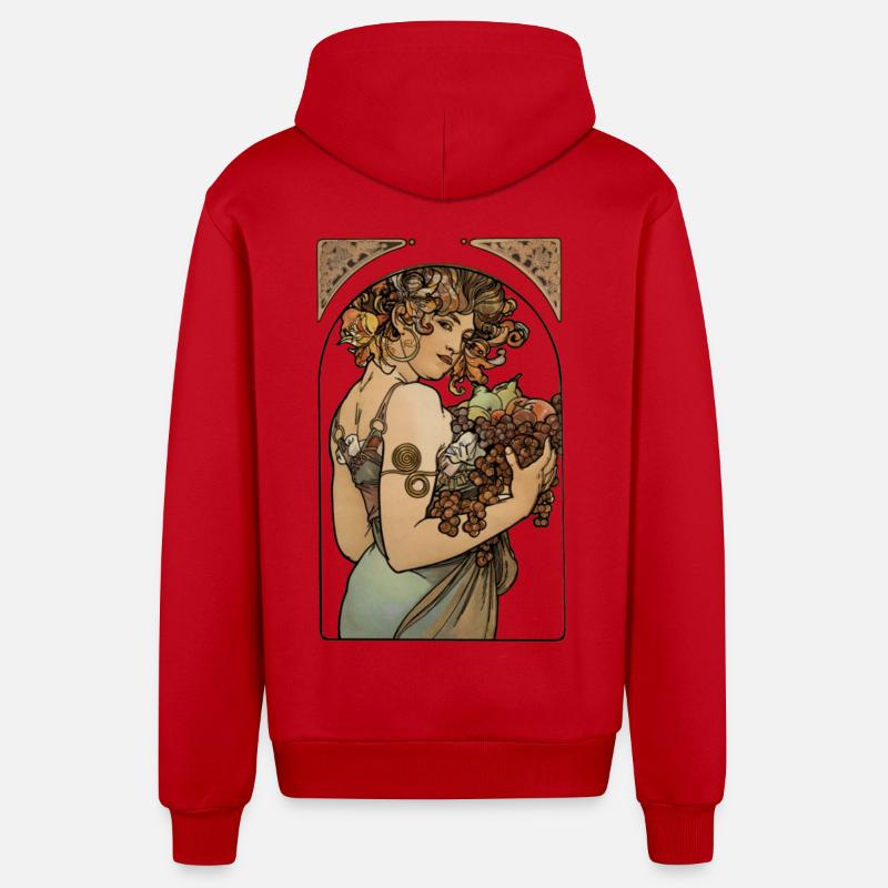 Alfons Mucha - Le Fruit - Organic Relaxed Kapuzenjacke Made in EU - Rot