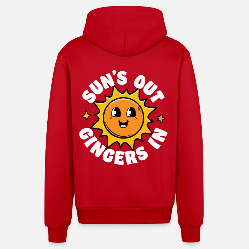 Soleils Out Gingers In - Veste à capuche bio décontractée fabriquée en UE - rouge