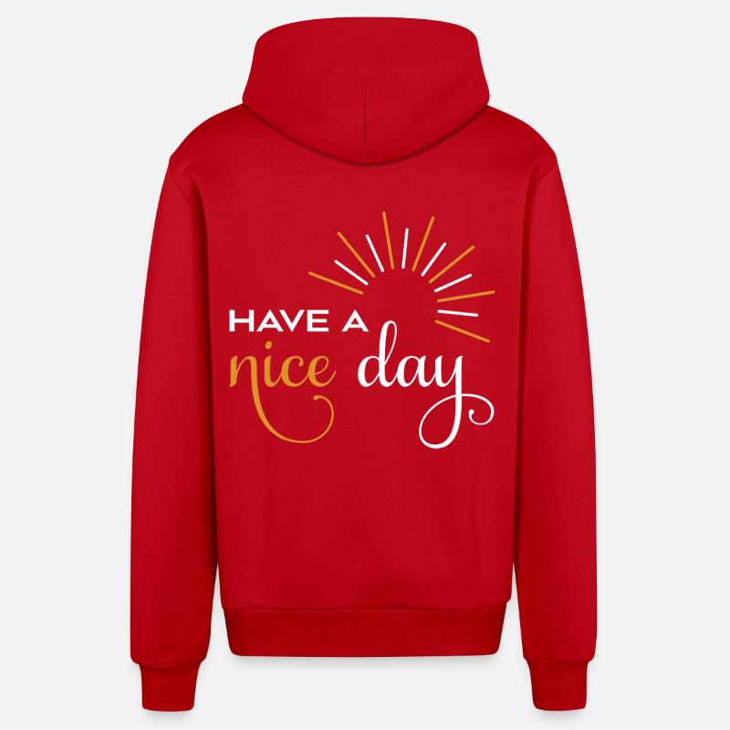 Have a nice day - Organic Relaxed Hooded Jacket Made in EU - red