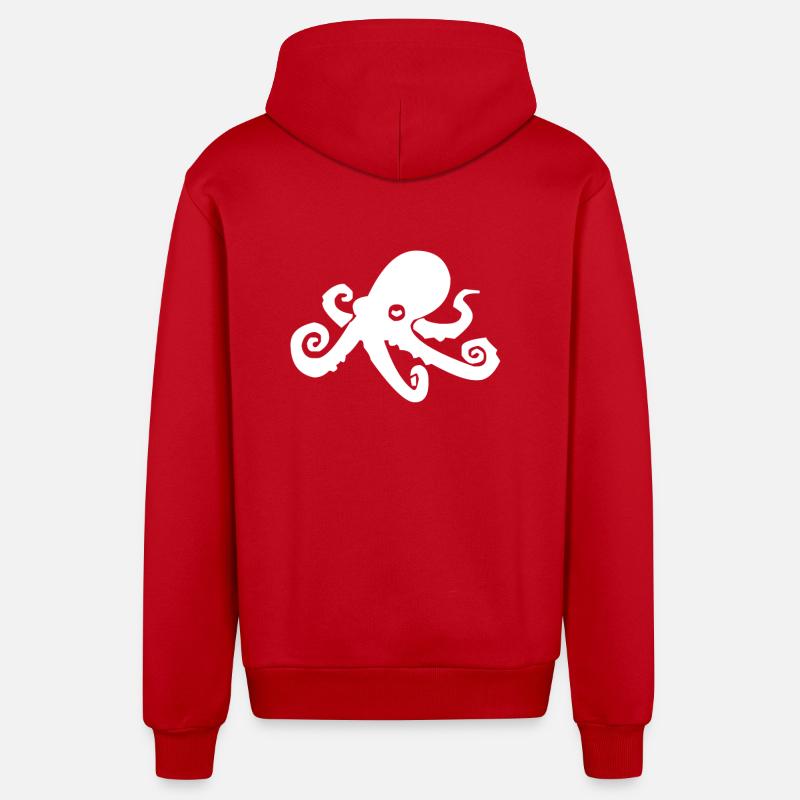 poulpe - Veste à capuche bio décontractée fabriquée en UE - rouge