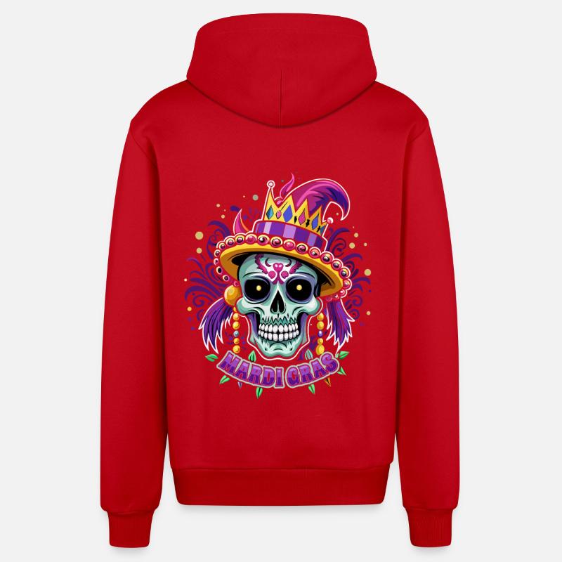 Mardi Gras - Carnaval - Crâne - Cadeau - Veste à capuche bio décontractée fabriquée en UE - rouge