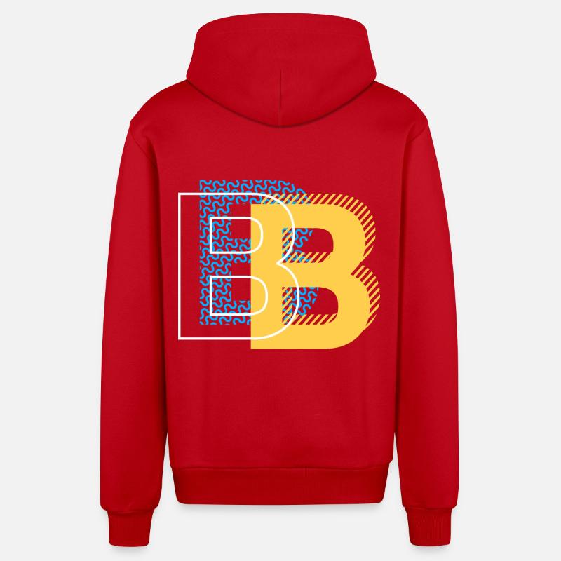 Lettre initiale B b - Veste à capuche bio décontractée fabriquée en UE - rouge