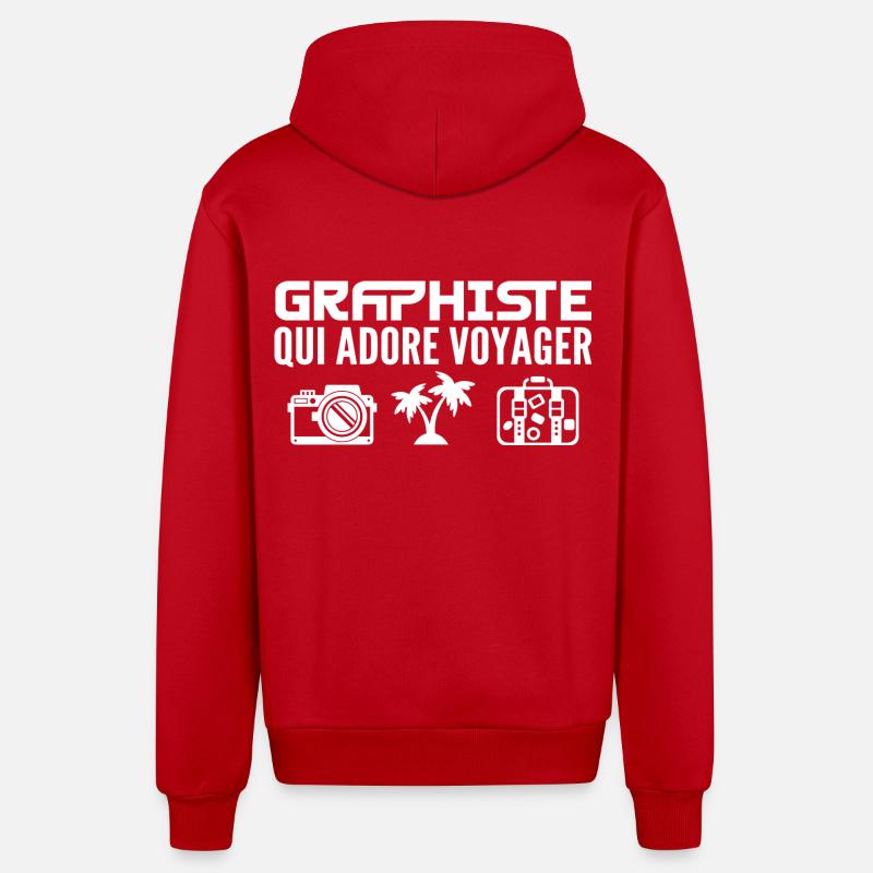 Voyageurs & Graphistes : Passion & Découverte - Veste à capuche bio décontractée fabriquée en UE - rouge