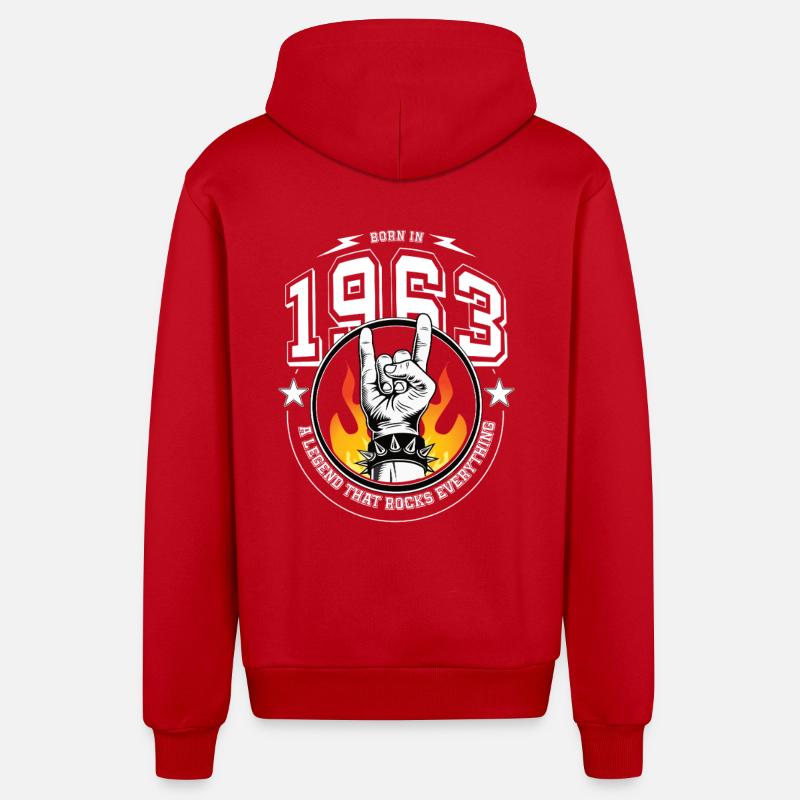 1963 Anniversaire, rock tout - Veste à capuche bio décontractée fabriquée en UE - rouge