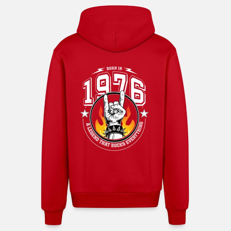 1976 Birthday, rocks everything - Organic Relaxed Hooded Jacket Made in EU - red