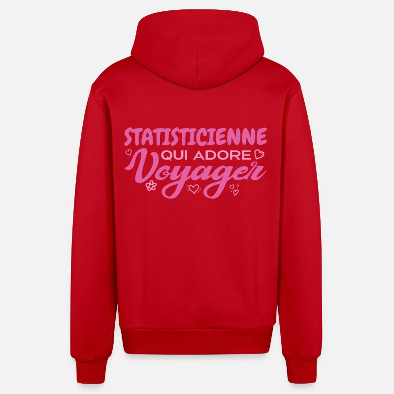 Statisticienne globe-trotteuse passionnée voyages - Veste à capuche bio décontractée fabriquée en UE - rouge