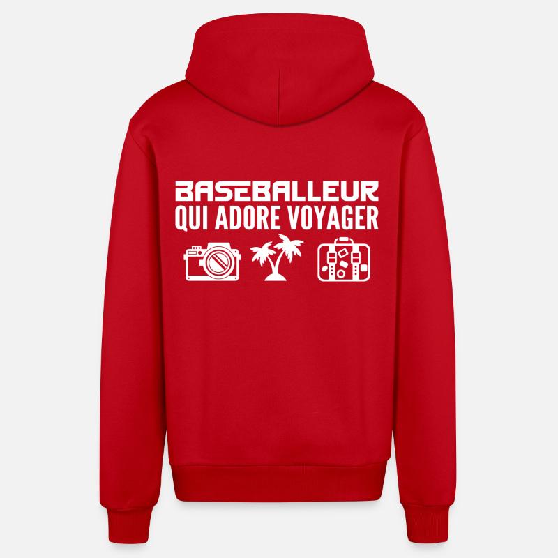 Voyageurs & Baseballeurs : Passion & Découverte - Veste à capuche bio décontractée fabriquée en UE - rouge