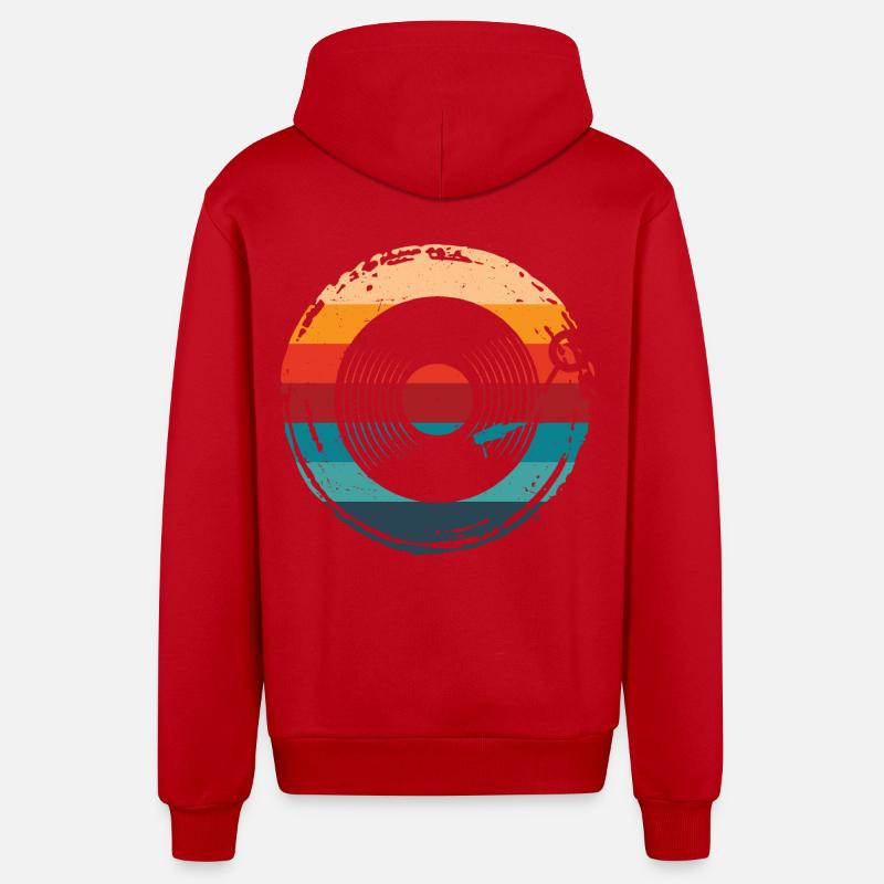 Disque Vinyle, Rétro - Veste à capuche bio décontractée fabriquée en UE - rouge