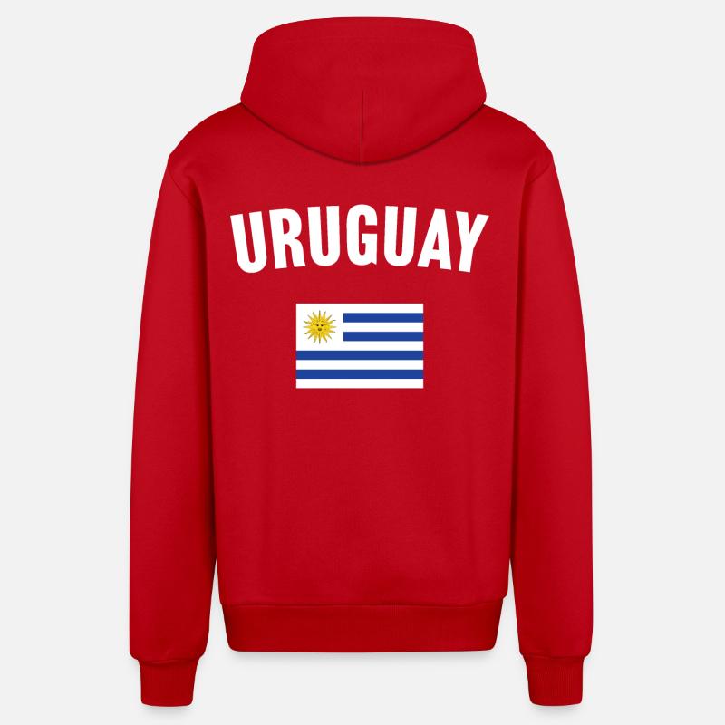 Drapeau de l’Uruguay - Veste à capuche bio décontractée fabriquée en UE - rouge
