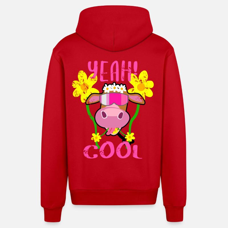 Vache drôle - Veste à capuche bio décontractée fabriquée en UE - rouge