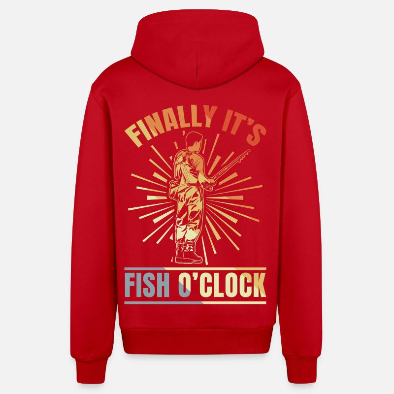 Enfin, c’est l’horloge des poissons - Veste à capuche bio décontractée fabriquée en UE - rouge
