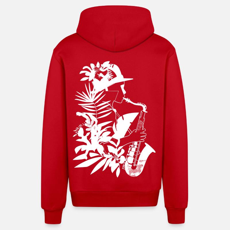 Look comique de saxophoniste féminine - Veste à capuche bio décontractée fabriquée en UE - rouge