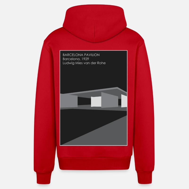 Architecture moderne : Pavillon de Barcelone - Veste à capuche bio décontractée fabriquée en UE - rouge