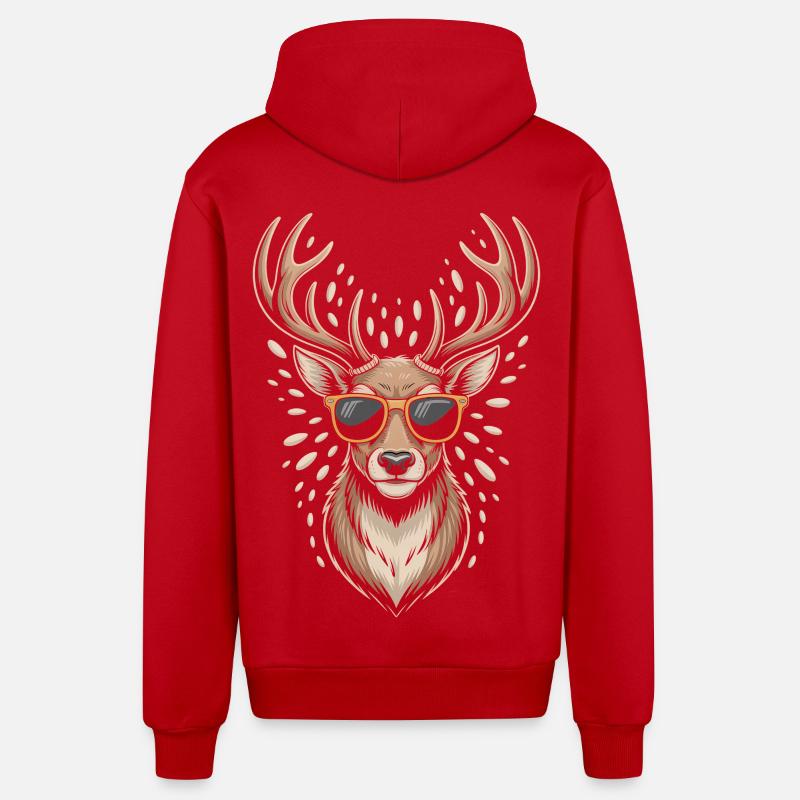 Hirsch mit Geweih und Sonnenbrille - Organic Relaxed Kapuzenjacke Made in EU - Rot