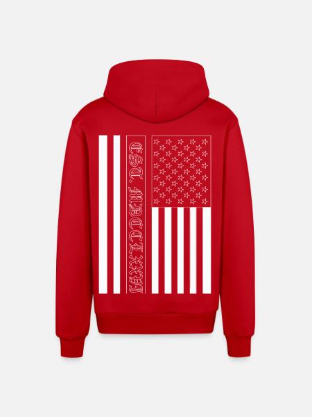 Est. MDCCLXXVI USA Flag - Organic Relaxed Hooded Jacket Made in EU - red