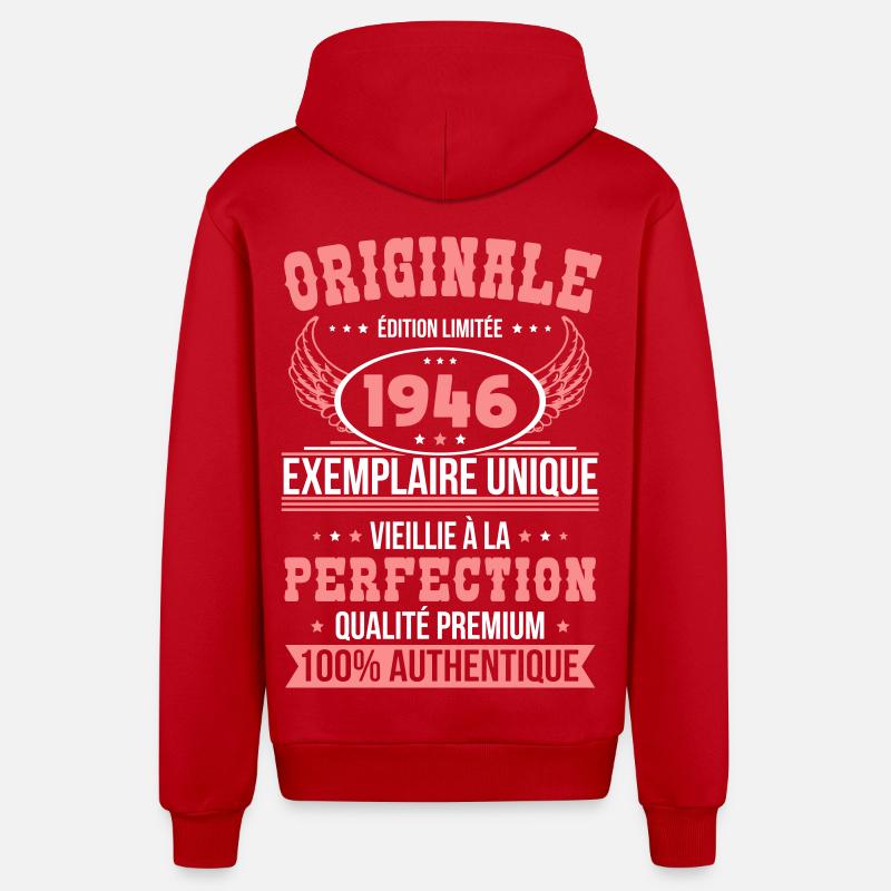 1946 – Unique example – Premium quality - Organic Relaxed Hooded Jacket Made in EU - red