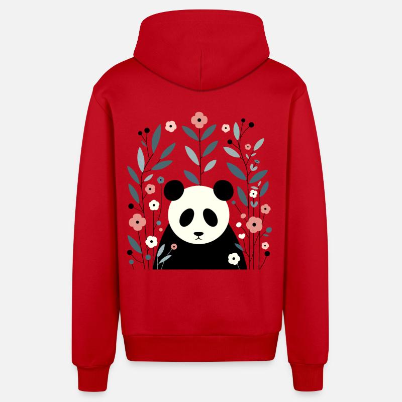 Panda en fleurs - Veste à capuche bio décontractée fabriquée en UE - rouge