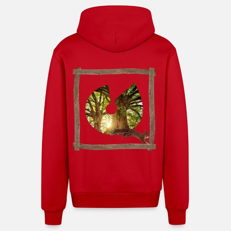 forest with squirrel u - Organic Relaxed Hooded Jacket Made in EU - red
